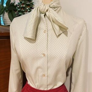 Vintage Tie-Neck Polkadot Blouse